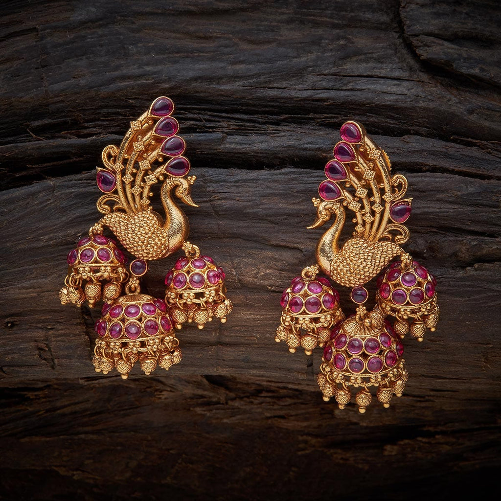 Stunning Matt Gold Plated Antique Earrings - South India Jewels