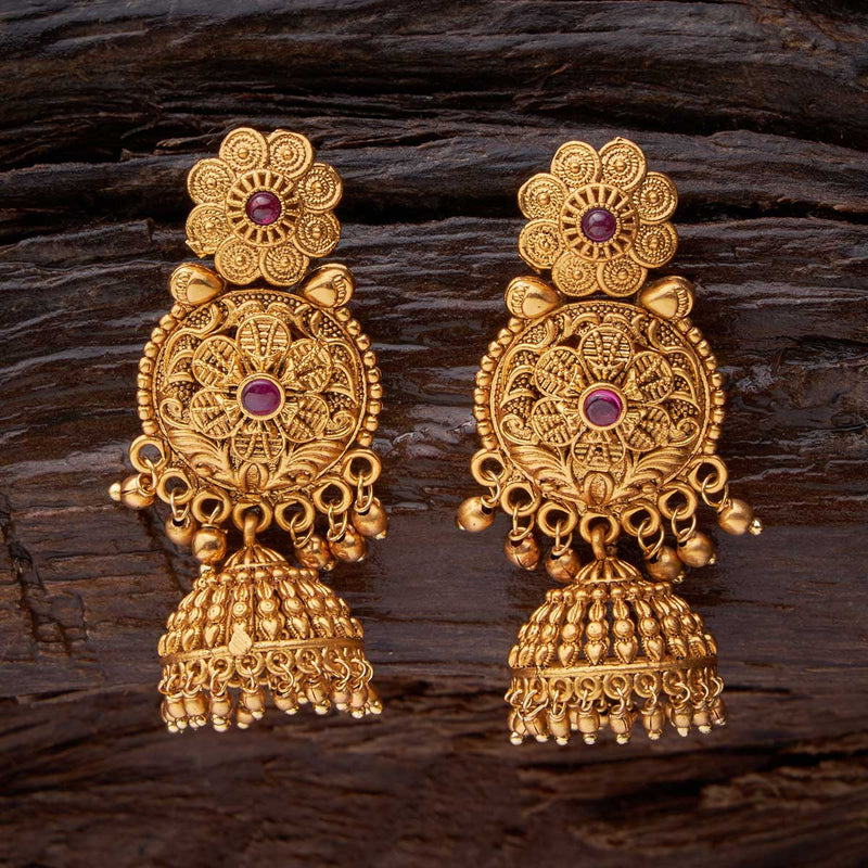 Earring – Antique Floral with Cob Ruby | Gujjadi Swarna Jewellers
