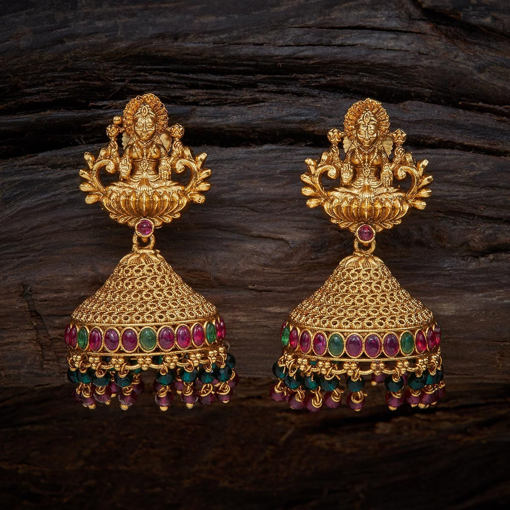 Gold Jhumka Earrings with Crystals - Green Jhumka Designs - Geetanjali Jhumka  Earrings by Blingvine