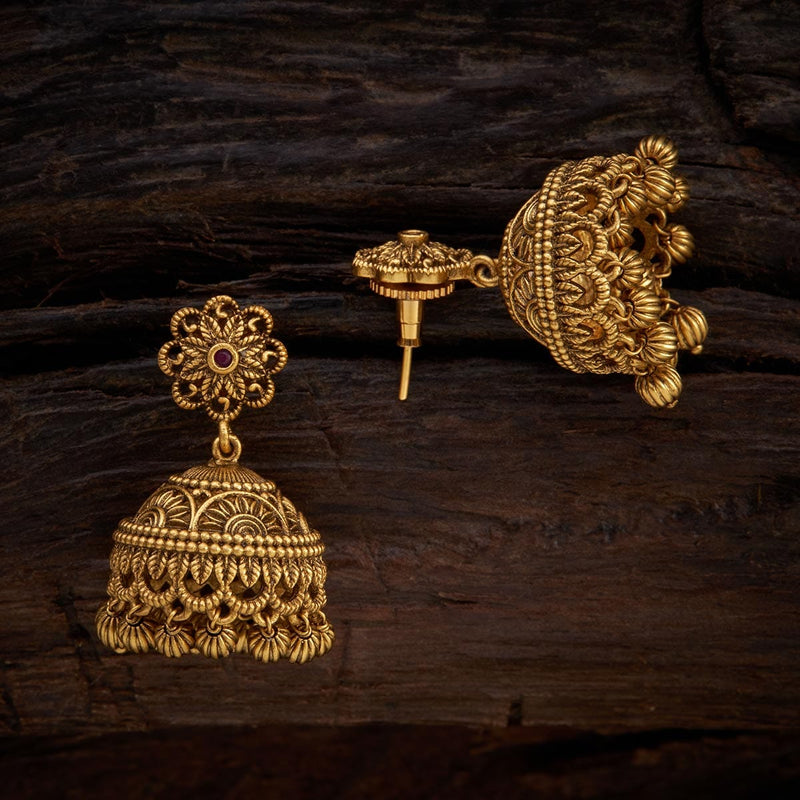 Gold-Plated Traditional Jhumka Earrings with Stone – Ruby Jewellers