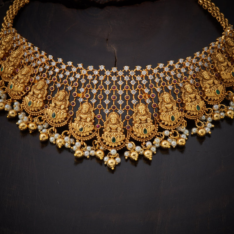 Antique Floral Choker Necklace Set from PSJ - South India Jewels